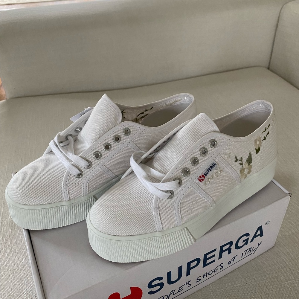 Superga White Platform Sneakers with Custom Embroidery